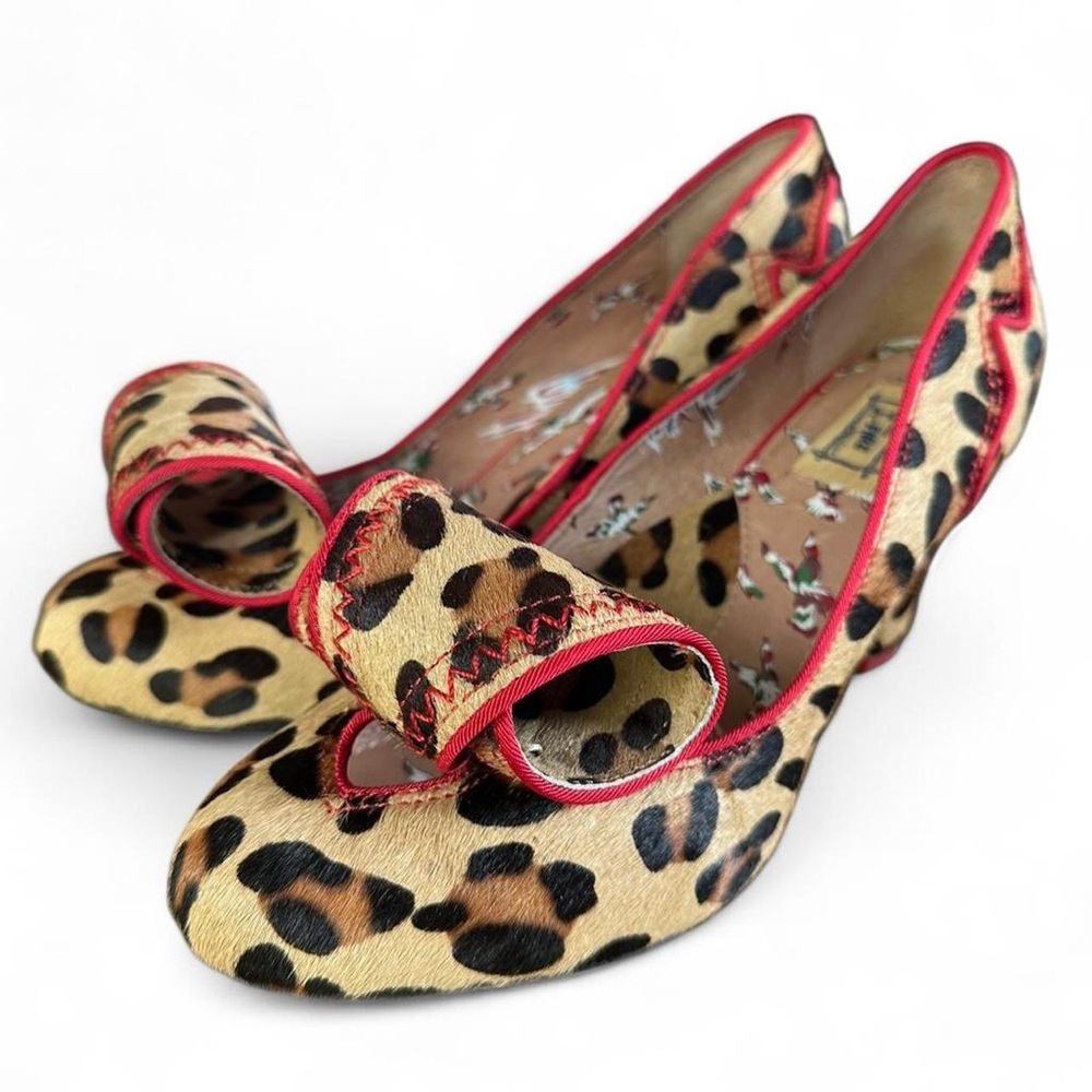 Miss L Fire Shoes | Miss L Fire Leopard Print Heels with Red Trim - Picture 3 of 8